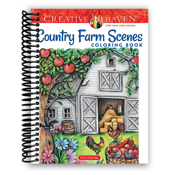 Lay it Flat Creative Haven Country Farm Scenes Coloring Book: Relax & Find Your True Colors (Spiral Bound)