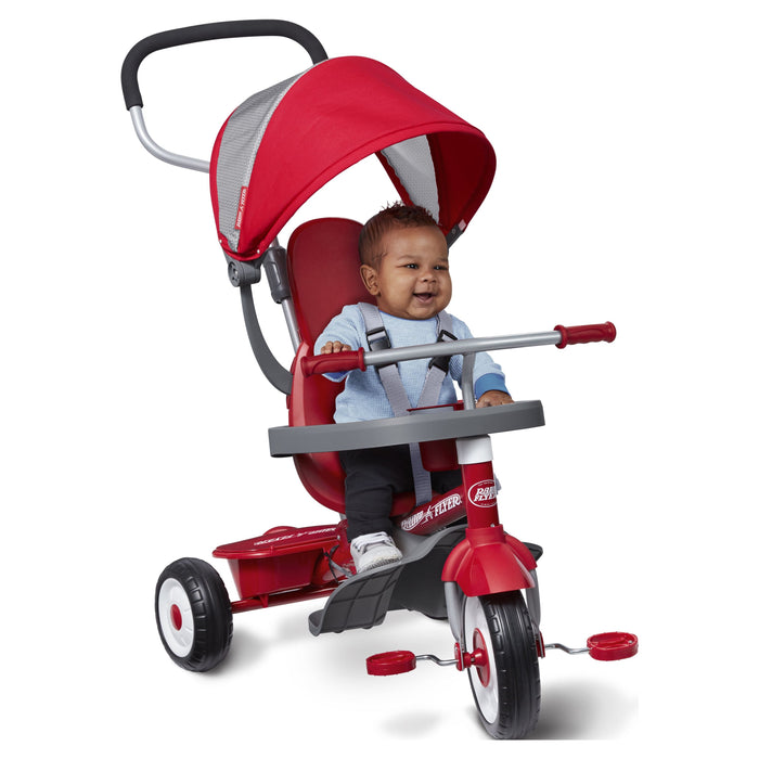 Radio Flyer EZ Fold 4-in-1 Stroll 'N Trike Infant Toddler Stroller Tricycle, Red