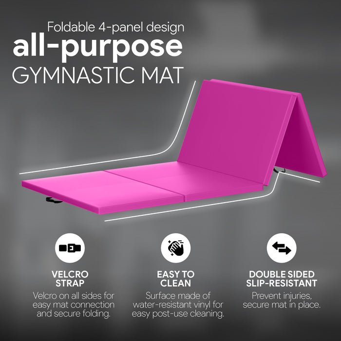 BalanceFrom 4' x 8' x 2" All Purpose Folding Fitness Gymnastics Gym Mat, Pink