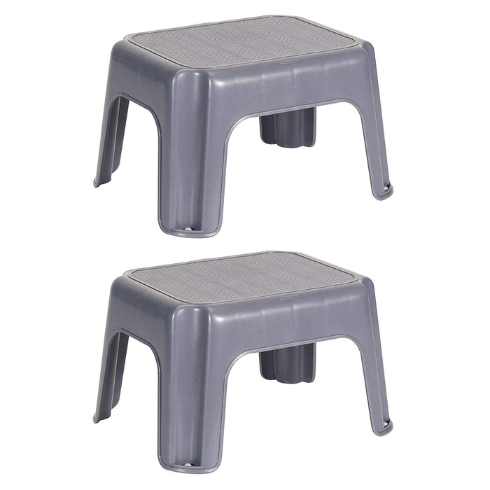 Rubbermaid Durable Roughneck Plastic Family Sturdy Step Stool, Gray (2 Pack)