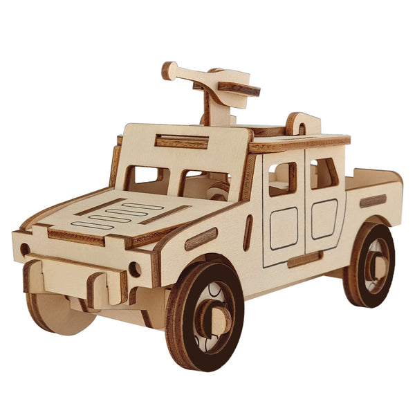 BestPysanky Army Truck Model Kit - Wooden Laser- Cut 3D Puzzle (44 Pcs)