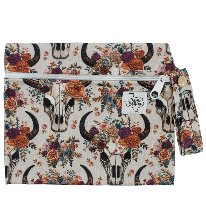 Texas Tushies Floral Skulls Embroidery - Mini Wet Bag