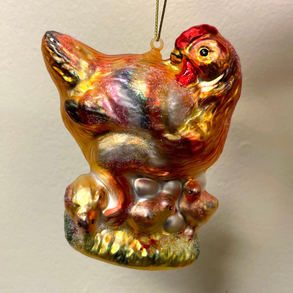 OrnamentallyYou Chicken and Baby Chicks Glass Ornament