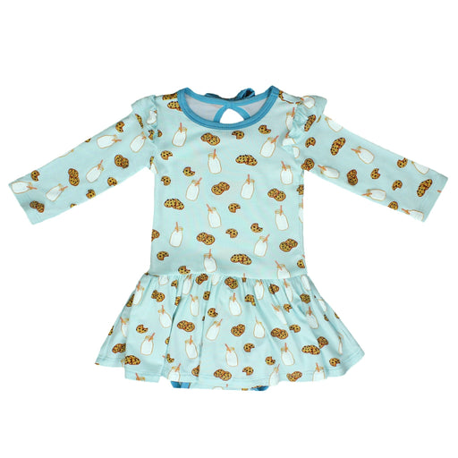 Free Birdees Frosted Blue Milk & Cookies Long Sleeve Twirling Bodysuit Dress (3-24m)