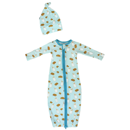 Free Birdees Frosted Blue Milk & Cookies Newborn Gown & Knot Hat Set