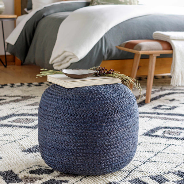 Hauteloom Kaumakani Jute Pouf in Dark Blue