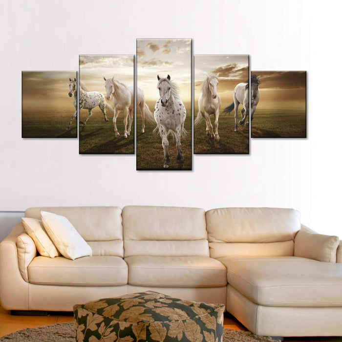 ElephantStock Dramatic White Horses Wall Art