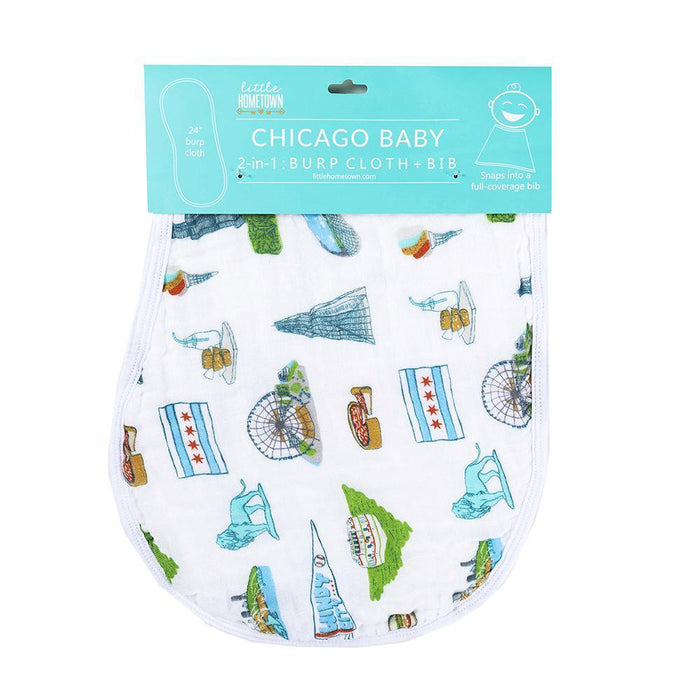 Little Hometown Gift Set: Chicago Baby Muslin Swaddle Blanket and Burp Cloth/Bib Combo