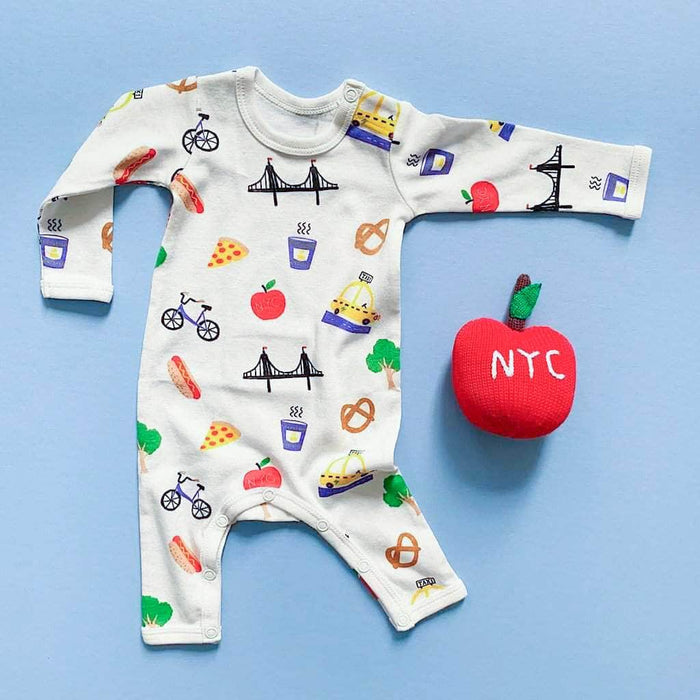 Estella Organic Baby Gift Set - New York Onesie & Apple Rattle Toy