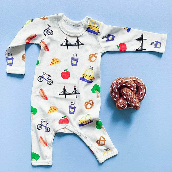 Estella Organic Baby Gift Set - New York Onesie & Pretzel Rattle Toy