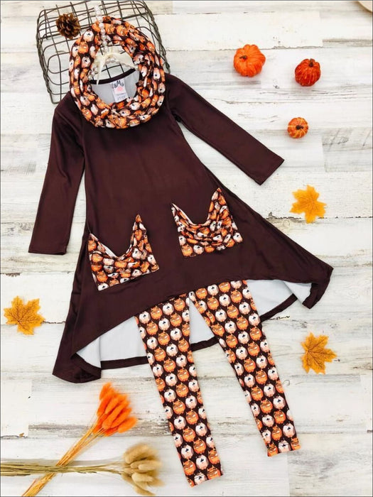 Mia Belle Girls Furry Friends Slouch Pocket Tunic, Scarf and Legging Set