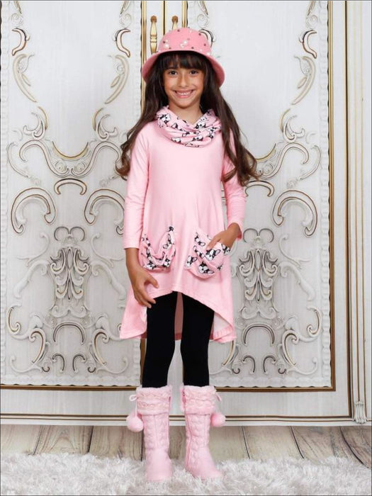 Mia Belle Girls Furry Friends Slouch Pocket Tunic, Scarf and Legging Set