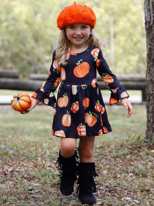 Mia Belle Girls Blessed and Pumpkin Obsessed Dress