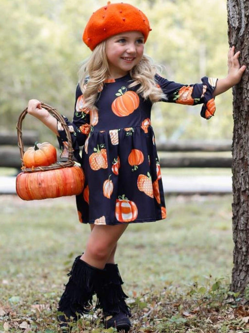 Mia Belle Girls Blessed and Pumpkin Obsessed Dress