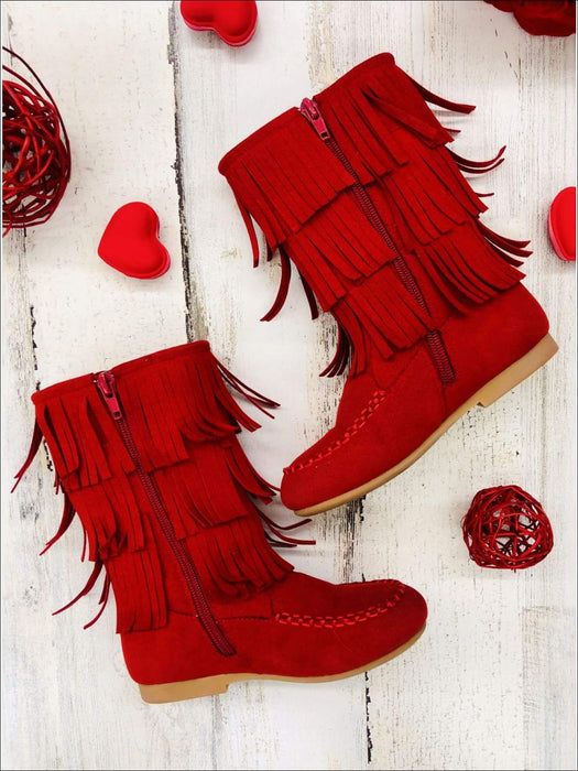 Mia Belle Girls Suede Tiered Fringe Boots By Liv and Mia