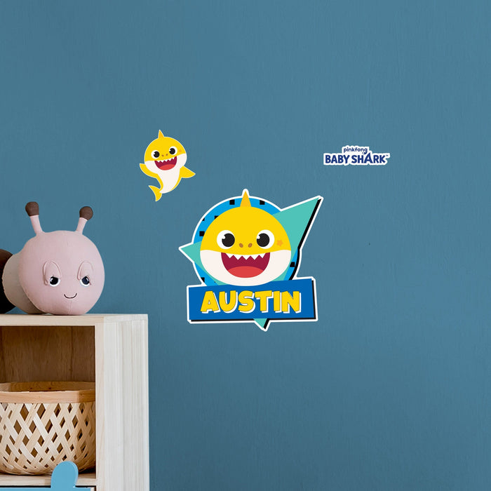 Fathead Baby Shark: Baby Shark Retro Personalized Name Icon - Officially Licensed Nickelodeon Removable Adhesive Decal