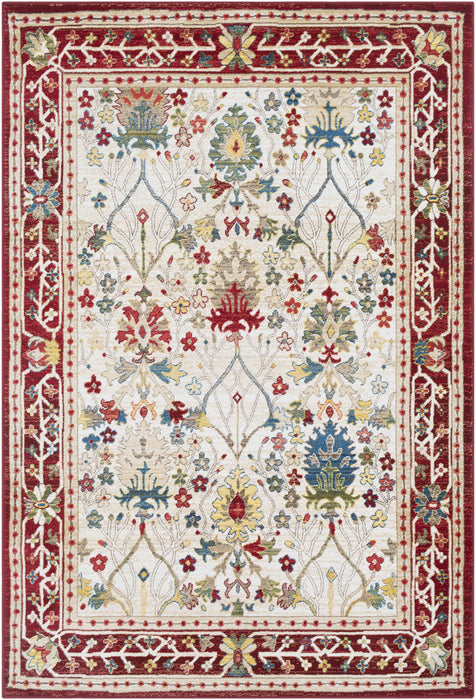 Hauteloom Neola White/Red Damask Area Rug