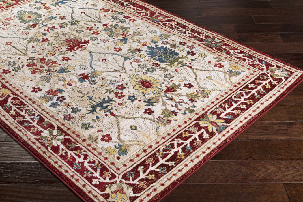 Hauteloom Neola White/Red Damask Area Rug