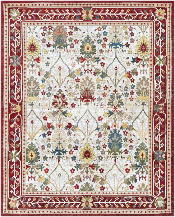 Hauteloom Neola White/Red Damask Area Rug