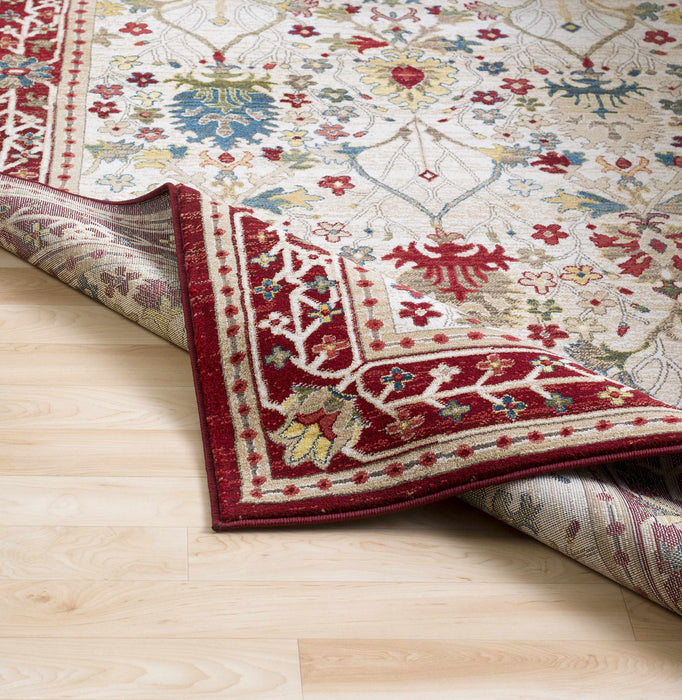 Hauteloom Neola White/Red Damask Area Rug