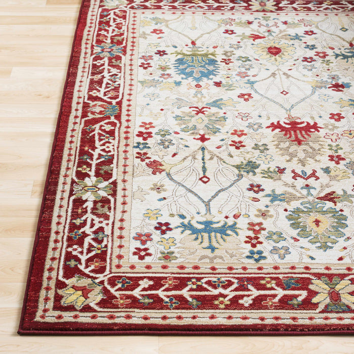 Hauteloom Neola White/Red Damask Area Rug