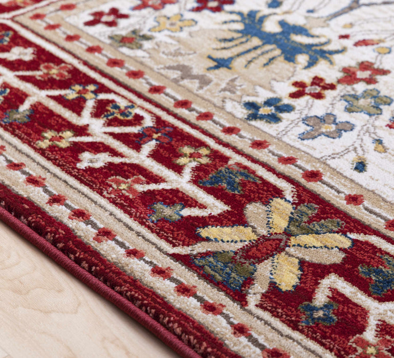 Hauteloom Neola White/Red Damask Area Rug