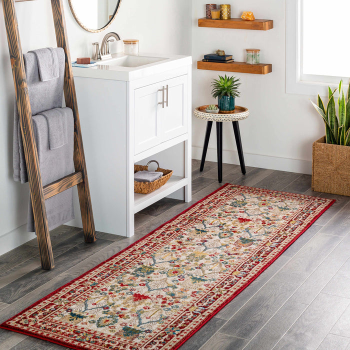 Hauteloom Neola White/Red Damask Area Rug