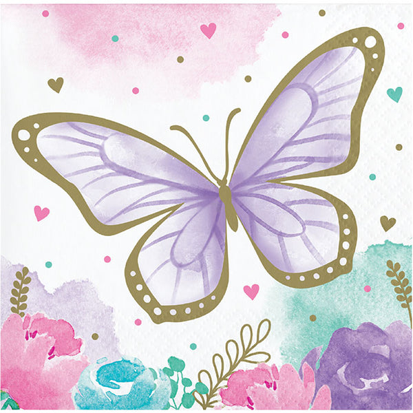 Party Decorations Butterfly Shimmer Beverage Napkin 16ct