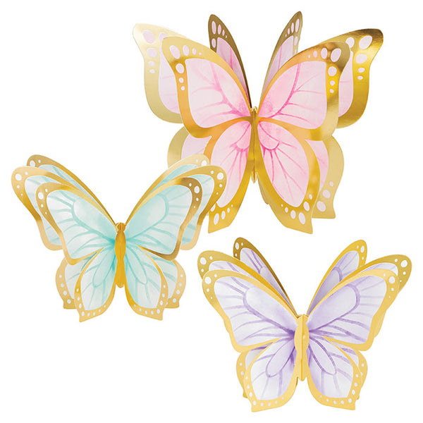 Party Decorations Butterfly Shimmer 3D Centerpiece, Foil 3ct