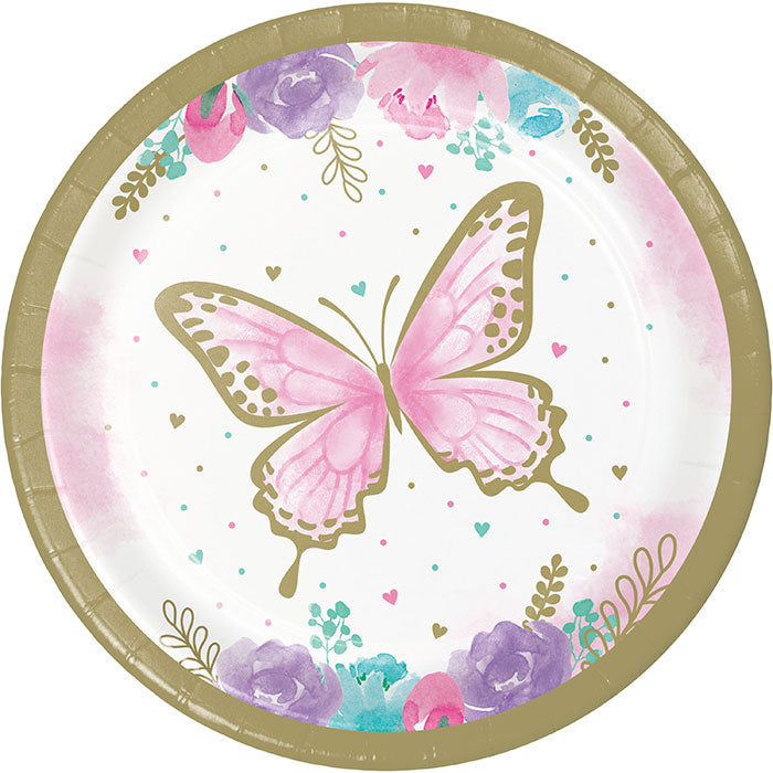 Party Decorations Butterfly Shimmer Paper Dessert Plate 8ct