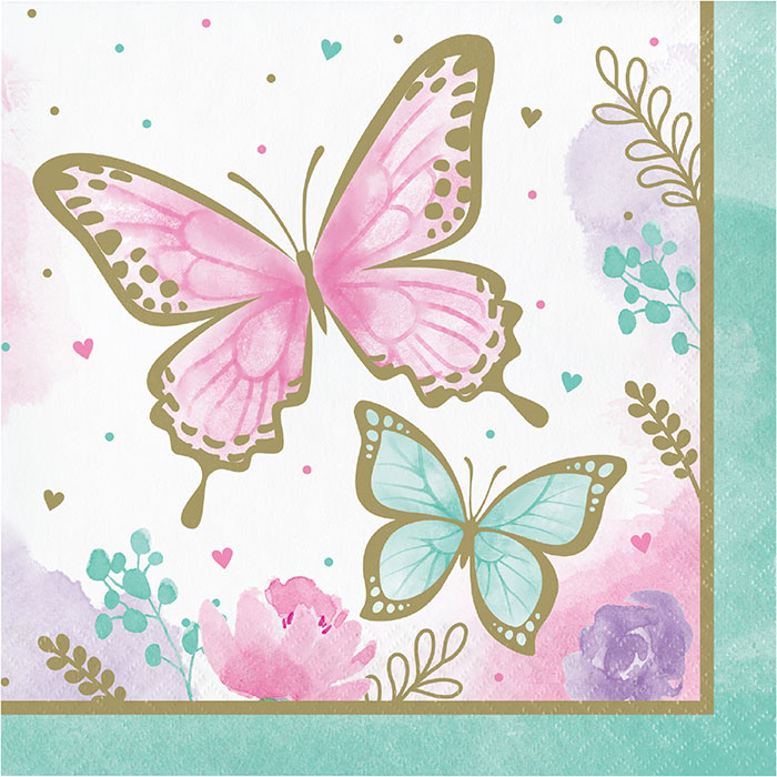 Party Decorations Butterfly Shimmer Luncheon Napkin 16ct