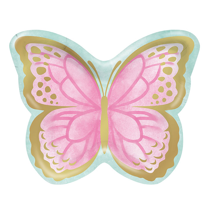 Party Decorations Butterfly Shimmer Butterfly Shaped Plate, Foil 8ct