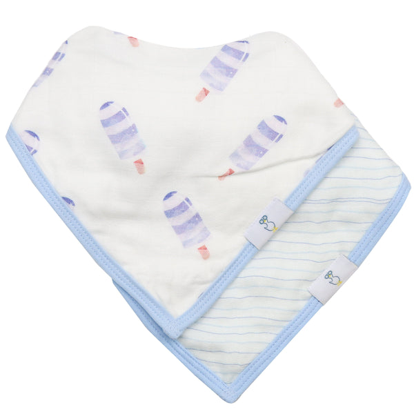 Goosewaddle® Popsicle and Stripes Blue 2 Pack Muslin & Terry Cloth Bib Set