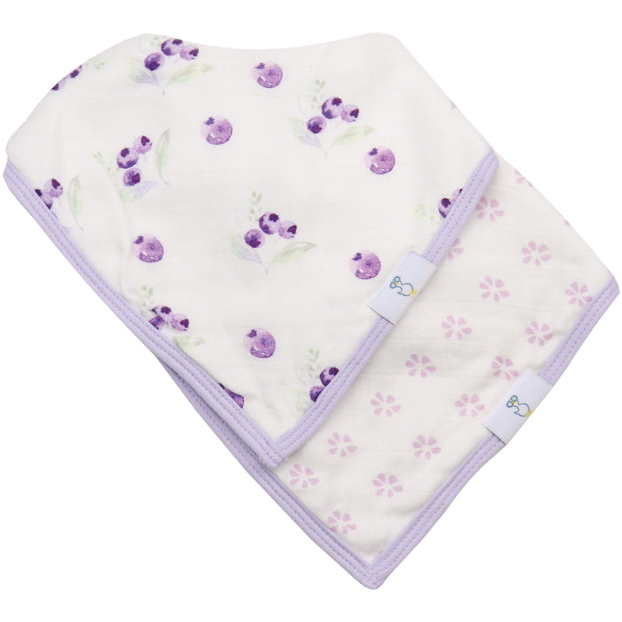 Goosewaddle® Blueberries and Flowers Lavender 2 Pack Muslin & Terry Cloth Bib Set