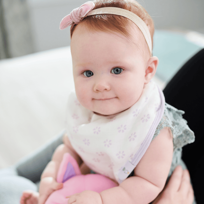 Goosewaddle® Blueberries and Flowers Lavender 2 Pack Muslin & Terry Cloth Bib Set