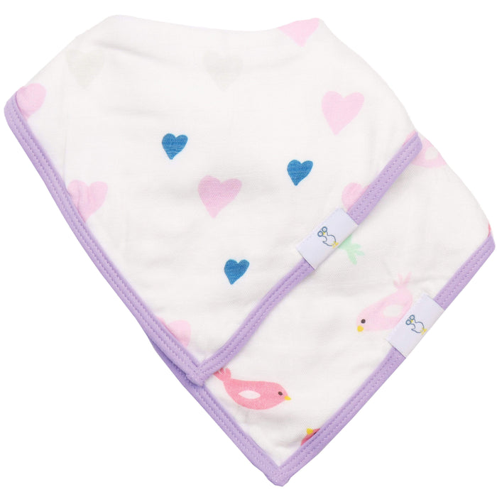 Goosewaddle® Hearts and Birds 2 Pack Muslin & Terry Cloth Bib Set