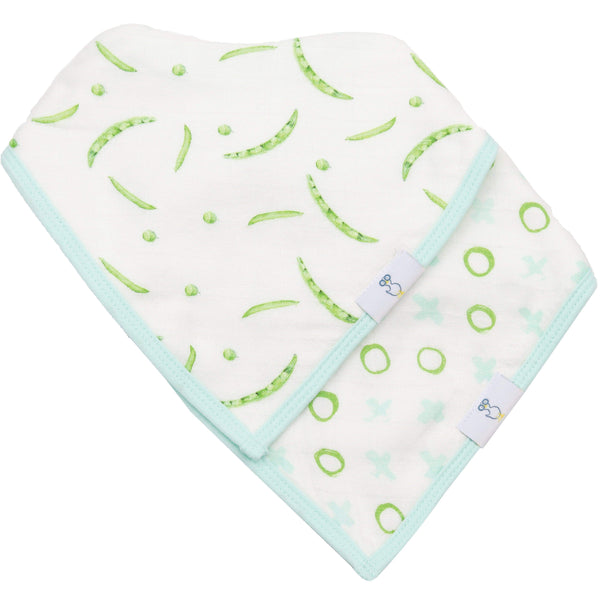 Goosewaddle® Peas and XO Mint 2 Pack Muslin & Terry Cloth Bib Set