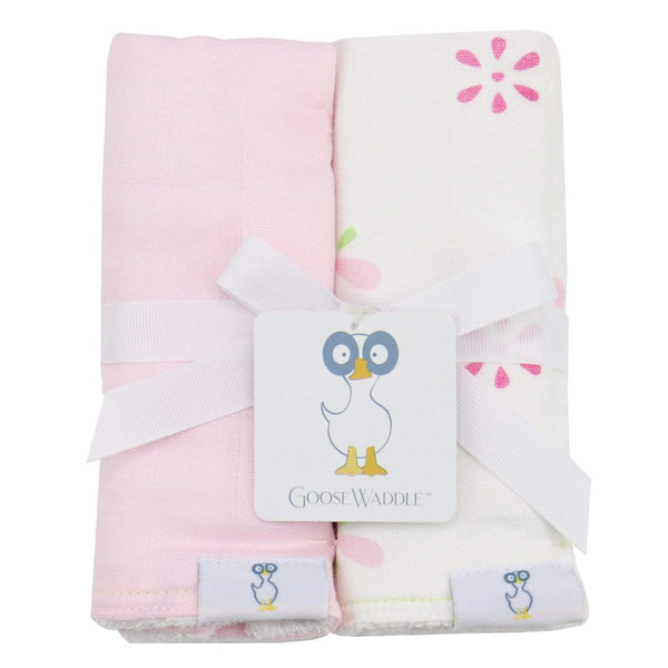 Goosewaddle® Flowers and Pink 2 PK Muslin & Terry Cloth Burp Cloth