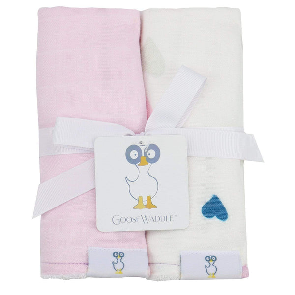 Goosewaddle® Hearts and Light Pink 2 PK Muslin & Terry Cloth Burp Cloth