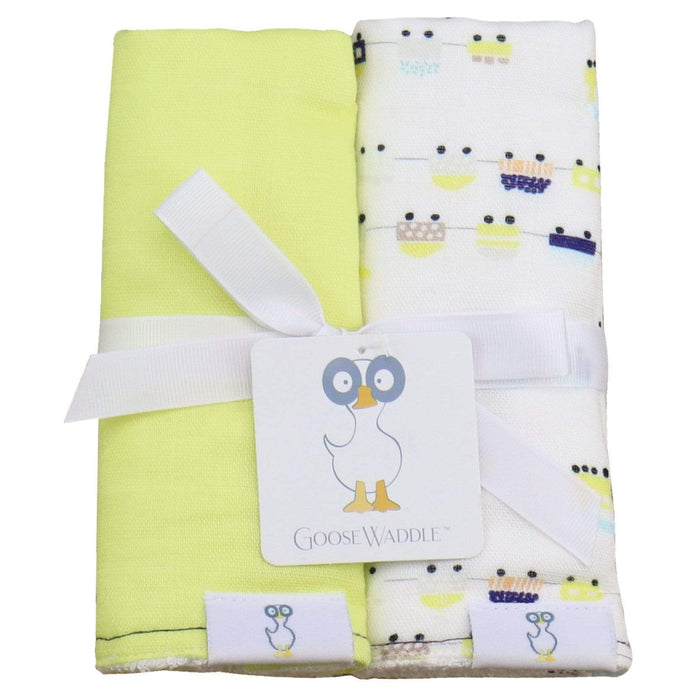 Goosewaddle® Trains and Lime 2 PK Muslin & Terry Cloth Burp Cloth