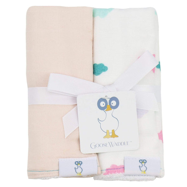 Goosewaddle® Clouds and Peach 2 PK Muslin & Terry Cloth Burp Cloth