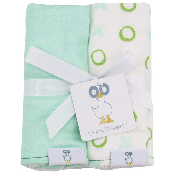 Goosewaddle® Peas and XO Mint 2 PK Muslin & Terry Cloth Burp Cloth