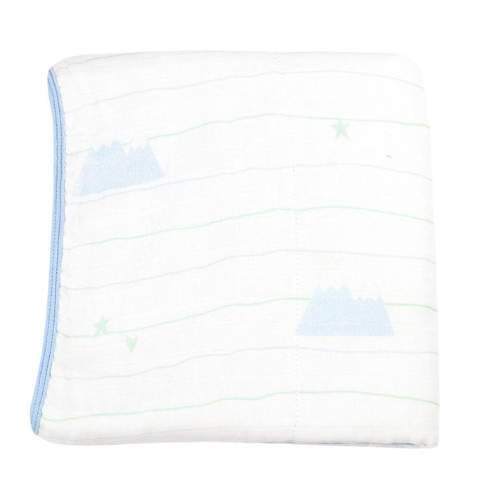 Goosewaddle® Mountain and Blue Oversized Bamboo Muslin Quilted Blanket