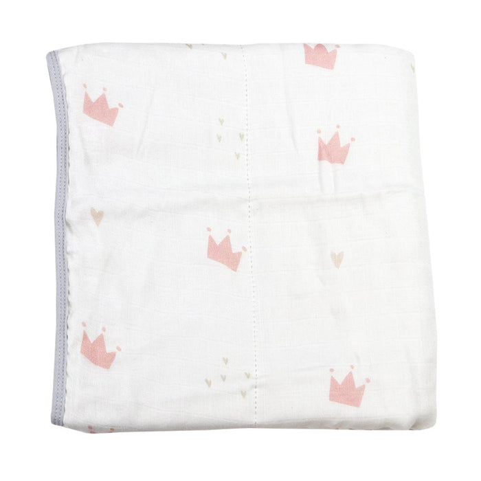 Goosewaddle® Pink Crown and Gray Oversized Bamboo Muslin Quilted Blanket