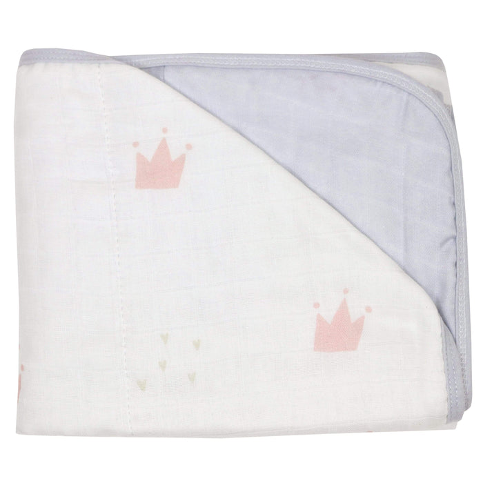 Goosewaddle® Pink Crown and Gray Oversized Bamboo Muslin Quilted Blanket