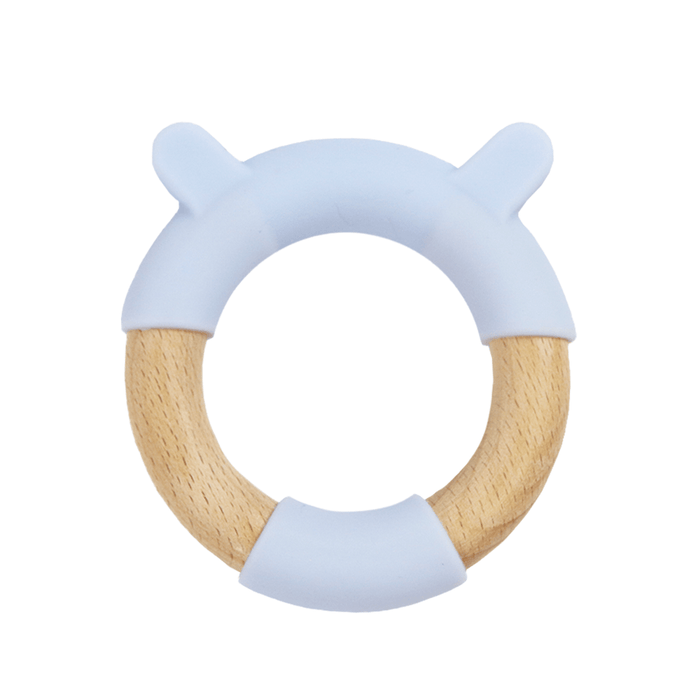 Goosewaddle® Blue Bear Circle Bear Head Teether Silicone + Wood Teether