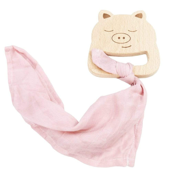 Goosewaddle® Pig Wooden Teether & Pink Blankie