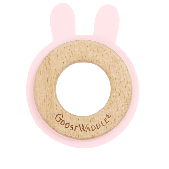 Goosewaddle® Pink Bunny Silcone + Wood Teether