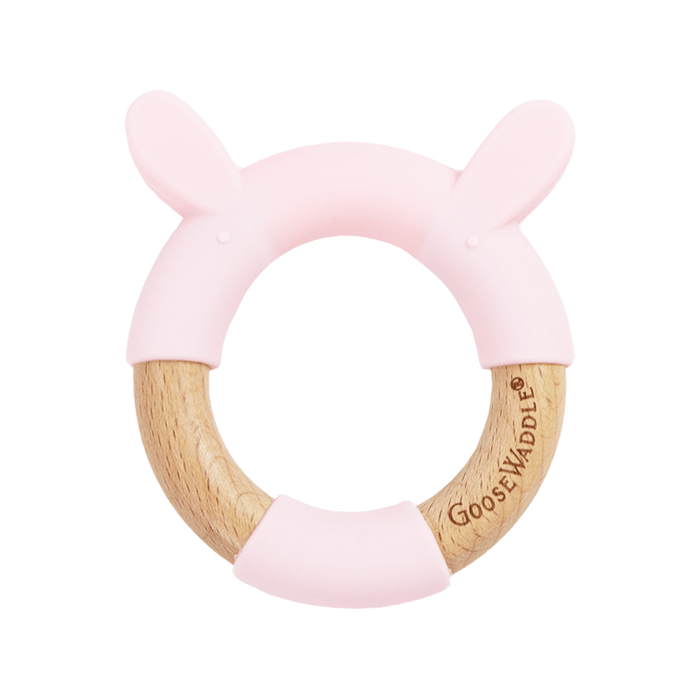 Goosewaddle® Pink Bunny Circle Bunny Head Teether Wooden + Silicone