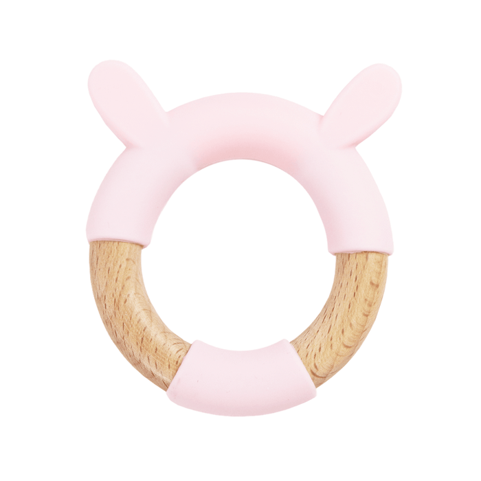 Goosewaddle® Pink Bunny Circle Bunny Head Teether Wooden + Silicone